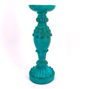 Vintage Robin Egg Blue Distressed Chalk Paint Shabby Chic Wood Candle Holder